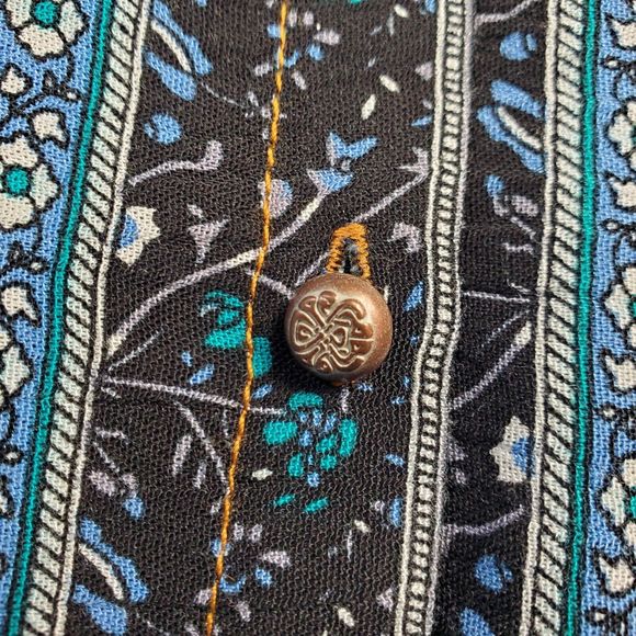 Aratta Silent Journey Embroidered Floral Blouse Tunic Womens Large Blue Boho EUC - Picture 3 of 16